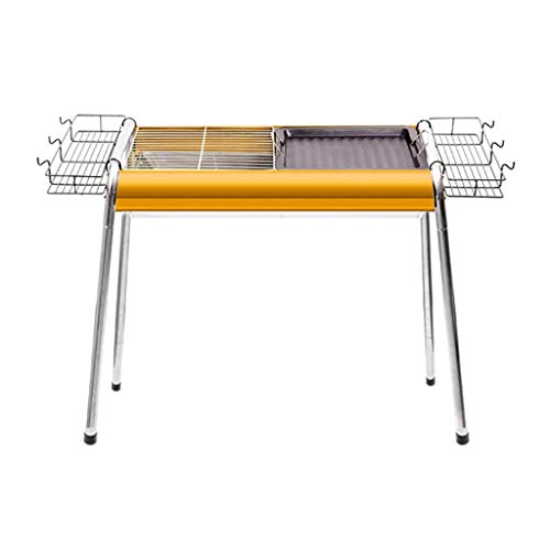 Außen Barbecue Barbecue,Startseite Voll Barbecue-Ofen Dick Edelstahl Holzkohle-Ofen Feld Carbon-Grill-Werkzeug Höhe Anpassen,Gelb,65 * 32 *