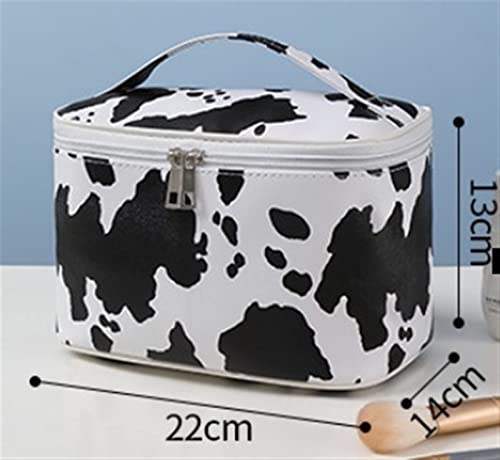 Cow Print Makeup Bag, Women Professional Travel Small Makeup Bag Pouch Portable Train Case Organizer, Washable Waterproof (Color : White A) #TOP5
