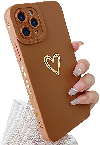 SmoBea Compatible with iphone 11 Pro Case, Cute Gold Heart Pattern Phone Case for Women Girls With Side Small Love Pattern Silicone Protective Shockproof Phone Case (pink)