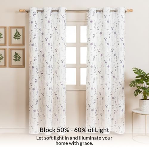 Image of HOMEMONDE Duck Curtain Window 5 Feet Curtains Set of 2- Floral Printed Room Darkening Curtain with Eyelets - (60 Inches, Blue & Purple)
