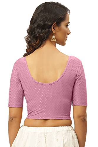 Fressia Fabrics Round Neck Pure Dobby Cotton Stretchable Elbow Sleeve Readymade Saree Blouse for Women Stylish (us208)