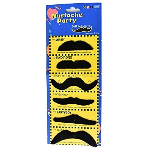 Fake Mustaches, Mexican Mustache, Handlebar Mustache, Multi-Color Self Adhesive Mustaches for Masquerade Party & Performance 6pcs in a Pack