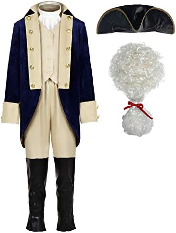 ReliBeauty Washington Costume Boys Hamilton American Colonial Uniform with Wig, 6-7/130