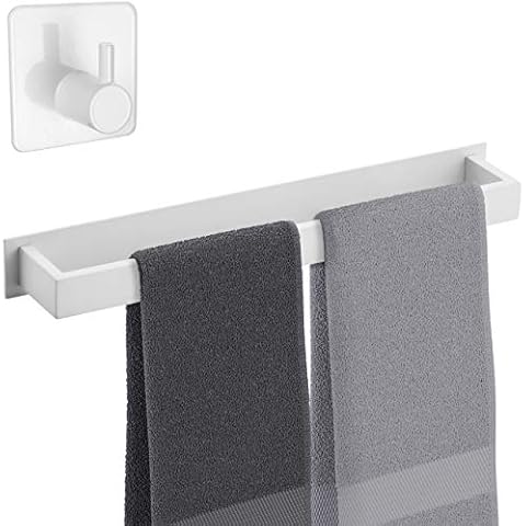 Smartpeas Single Self Adhesive Towel Rail - Towel Holder for Bathroom - White Powder Coated Stainless Steel - Horizontal Hand Towel Rail Wall Mounted - Plus: Self Adhesive Stainless Steel Hook Cover