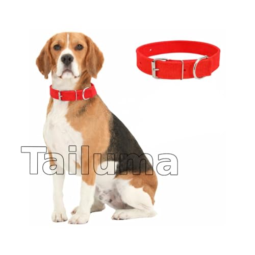 Image of Adjustable Nylon Dog Collar for Dogs & Puppies | Durable & Comfortable Neck Belt 1 Inch (Red, Medium)
