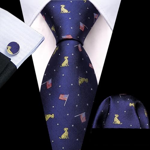 Image of Barry.Wang Man Tie Sets Skull Animal 63 inch Extra Long Necktie Silk Woven Handkerchief Cufflinks Festival Party Gift