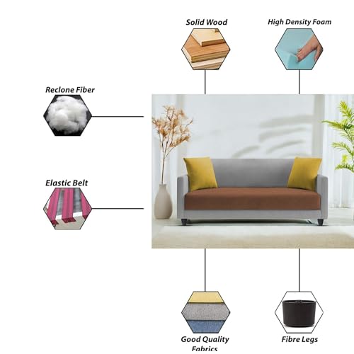 Image of Casaliving Dominic 2 Seater Sofa Set for Living Room (Brown Grey Fabric) Premium Fabric Sofa