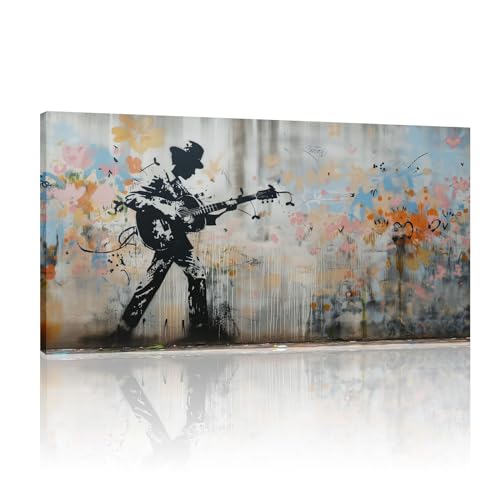 Grand tableau Banksy avec cadre bois integre 60x115cm impression graffiti pop art