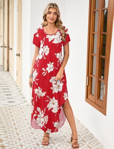 Image of JollieLovin Womens Plus Size Casual Summer Maxi Long Dress Short Sleeve T-Shirt Loose Sun Dress(L-5X)
