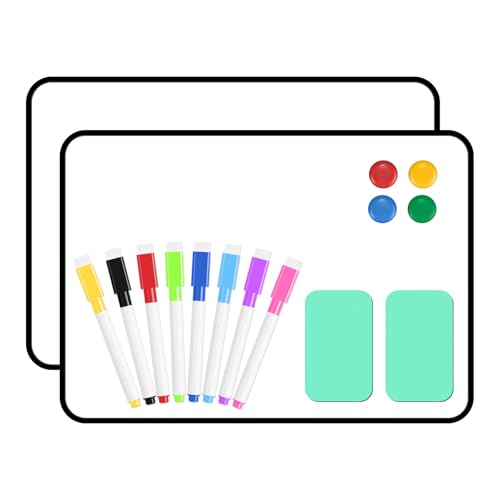 2er Set Magnetwand Whiteboard - Magnettafel Kinder Klein Doppelseitig Trockenabwischbar, A4 Schreibtafel Mit Stiften Radiergummi, 30x21cm Magnetisches Whiteboard