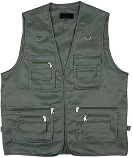 LIZZIE JACOBS New Men's Cotton Rich Waistcoat Jacket Multi Pocket Vest Outdoor Fishing Camping Activewear Sleeveless Traveling Photography Hiking Hunting Tactical Outerwear Gilet