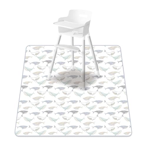 Image of Baby Splat Mat for Under High Chair, 51 x 51 Inch(Whale) | Polyester Splash Mat, Stain-Proof, Wipe-Clean, Thin & Light, Portable. Use As Food , Tablecloth, Picnic,Play ,Floor Mat