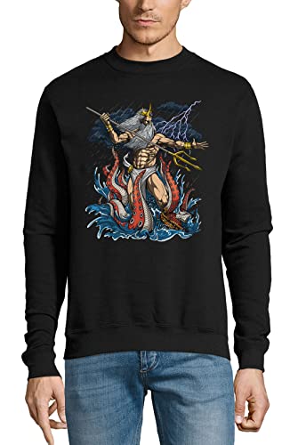 Pull en coton Poséidon pour homme, sweatshirt noir inspiré de la mythologie grecque.