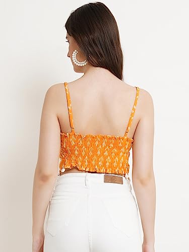 Image of POPWINGS Casual Hankie Cotton Sustainable Bagru Print Crop Top for Women || Square Neck Crop Top for Women || Sleeveless Crop Top for Women || Cotton Women Crop Top for Summer