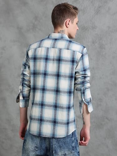 Image of StitchX Men's Full Sleeve Brushed Cotton Checkered Smart Collar Cotton Shirt