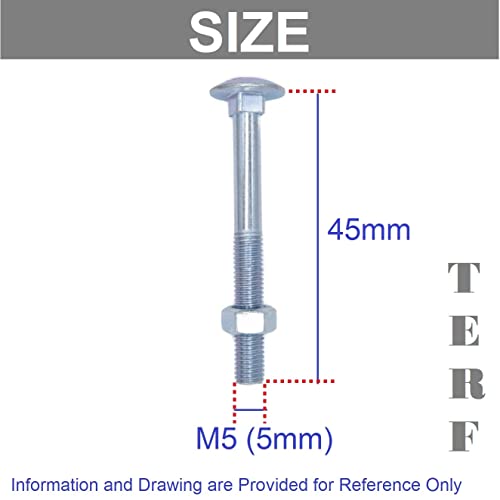 TERF® M5 X 45mm Cup Square Carriage Bolt and Nut M5 (5mm) X 45mm Coach Bolts with Hexagon Nuts - Pack of 20 - Image 3