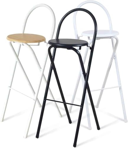 Tabouret de bar pliant blanc avec dossier robuste et structure noire