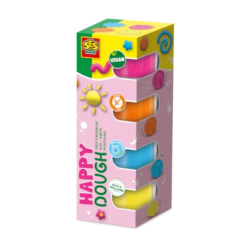 SES Creative 00512 Pâte à modeler Feel good - Happy Vegan et sans gluten Pâte à modeler joyeuse (4x90gr), Rose