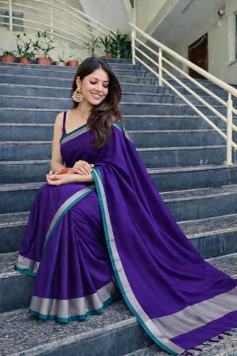 Image of Women's Glory Kanjivaram Soft Lichi Silk Saree With Embroidered Design and Zari Work For Wedding Banarasi Style Sari With Jacquard Woven Unstiched Blouse Piece for Wedding sadi (Purple)