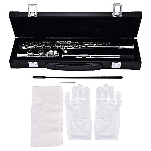 Flauta Travesera de Cobre para Principiantes 16 Llaves Agujero Cerrado C Flauta Instrumento Musical con Caja de Cuero para Principiantes 63x5cm