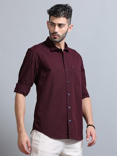 Image of Men Slim Fit Solid Spread Collar Casual Shirt