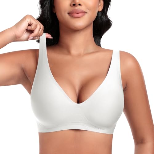 Image of DOCUMO Deep V Bras for Women No Underwire Comfort Wireless Bralettes Adjustable Sleep Seamless Plunge Bra with Bra Extender