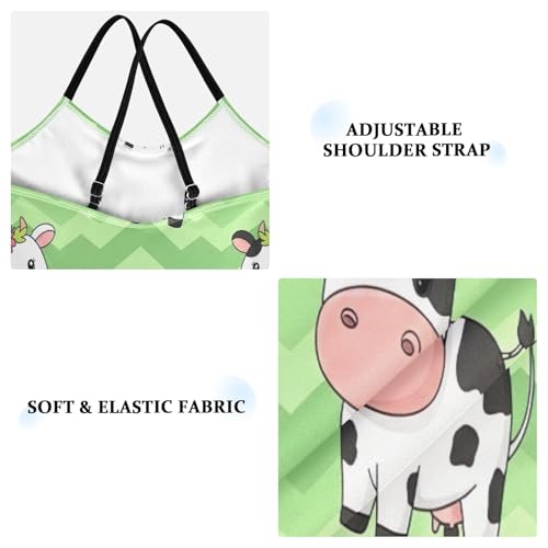 Cute Cartoon Cows Green Girls' Swimwear with Adjustable Shoulder Strap, Beach Apparel, 3-103