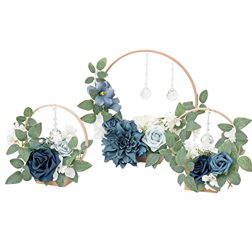 Ling's moment Crystal Wooden Hoop Wreath Floral Centerpieces for Sweetheart