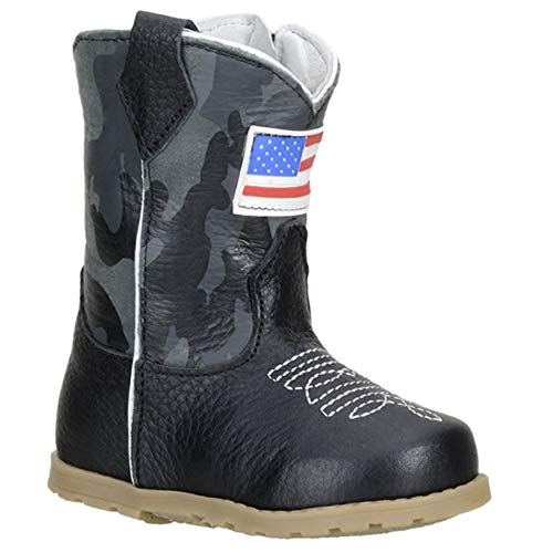 Bota Texana Infantil Couro Com Bordado Camuflado