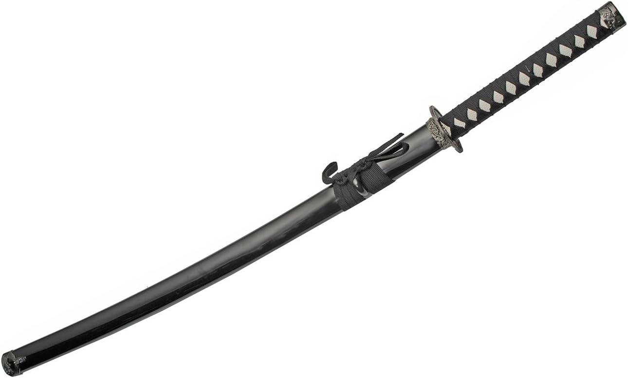 SZCO 37" Oath Ring Samurai Katana Sword – Full Tang Japanese Sword with Black Scabbard & Wrapped Handle for Display, Cosplay, Martial Arts