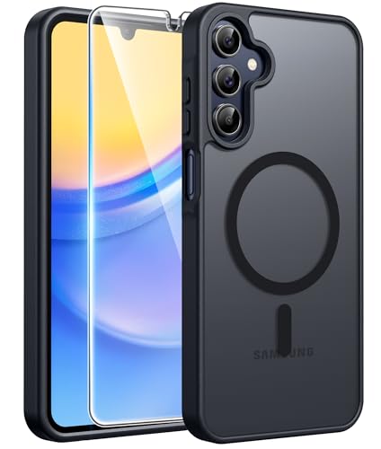 Image of FNTCASE for Galaxy A15 5G Phone Case: [Compatible with Magsafe] [Screen Protector] Matte Translucent Military-Grade Protection for Samsung A15 Cover - Black