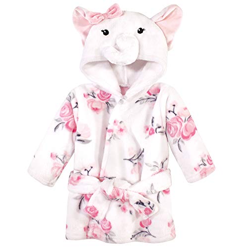 Image of Hudson Baby Unisex Baby Plush Animal Face Bathrobe, White Elephant, 0-9 Months