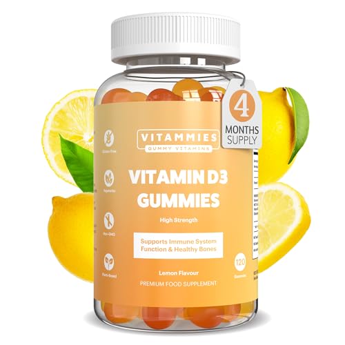 Vitammies Vitamin D3 Gummies 4000 IU | High Strength Vitamin D Chewable Gummies | 4 Month Supply | Vegetarian, Gluten-Free, Non-GMO, 120 Count, Lemon Flavour | Vitamin D Gummies for Adults - 120 count (Pack of 1)