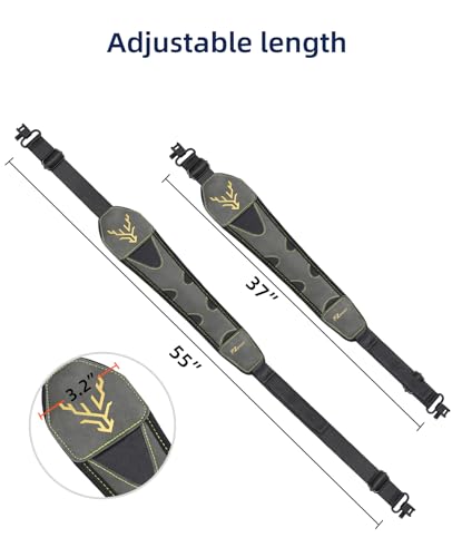 EZshoot Two Point Sling Gun Sling with Swivels, Comfortable Neoprene Padded Rifle Sling with Thumb Loop, Length Adjustable Shotgun Sling for Outdoors Grey - Thumbnail 4