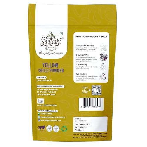 Image of Saatyaki Naturals Organic Himalayan Yellow Chilli Powder - 400gm | Pure, Freshly Grounded Spice for Cooking, Non-GMO, Gluten-Free - Perfect for Curries, Marinades, and Seasoning