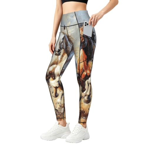 Pantalones de yoga de caballos para mujer con estampado artístico y corte holgado