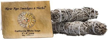 Sage Kit for Cleansing, Positive Energies, Purification, Healing, Meditation, Rituals-White Sage Sticks -4 inches (3 Pack)~Abalone Shell 5-6 inches~6 inch Tripod Stand by New Age Smudges & Herbs