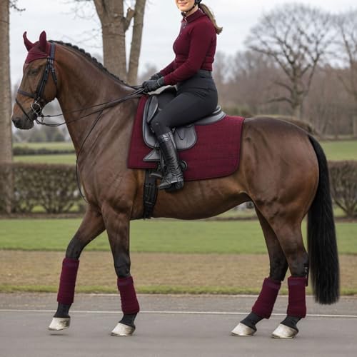 Image of Horse Polo Leg Wraps Soft Fleece Wraps Equestrian Leg Bandage 4-Pack (Full(10ft), Wine Red)