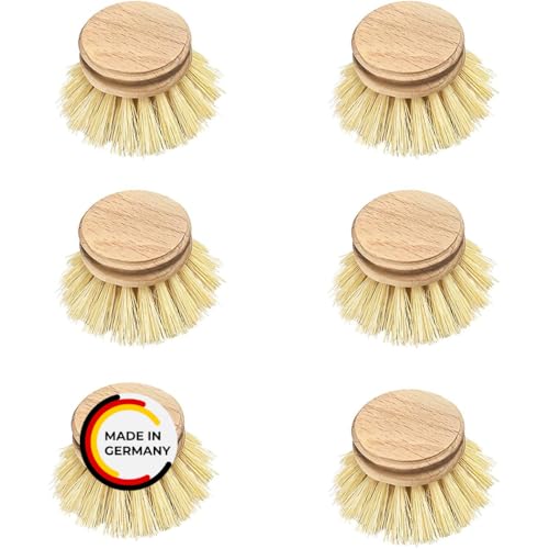 Spülbürstenkopf 6er Set Holz Bürste Buchenholz zertifizierte Natur Fiber Pflanzenborsten