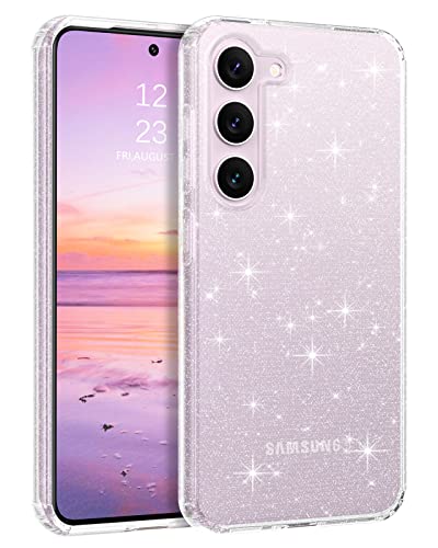 YINLAI Samsung Galaxy S23 Case, Clear Glitter Transparent Bling Crystal Slim Women Girls Soft TPU Rubber Drop-Resistant Protective Phone Cover for Samsung Galaxy S23 5G 6.1 Inch 2023,Clear