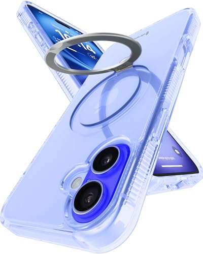 Image of eller sante Solarix Magpro Back Cover Case for iPhone 16 Plus with Magnetic Alloy Ring Metal Kickstand Camera Protector TPU Shockproof 10ft Drop Protection Compatible with Mag-Safe- Transparent