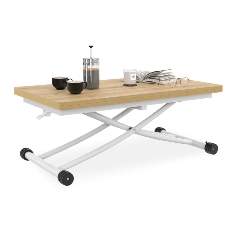 IDMarket Urbana - Mesa de centro elevable en mesa de comedor con forma de haya, color blanco