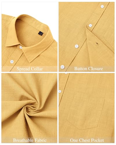 Image of J.VER Mens Linen Shirt Short Sleeve Button Down Casual Summer Shirts | Cotton Linen, Untucked, Big Tall, from Beach Camp Vacation, Cruise Fishing, Work Office, to Wedding Party Family, with Pocket