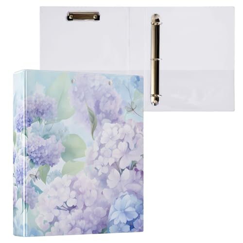 Image of Purple Hydrangea Flower Butterfly 3 Ring Binder with 2 Interior Pockets 1.5 inch Binders 3 Ring Heavy Duty Fit 8.5 inch x 11 inch Letter Size for Office School, 2 Pack