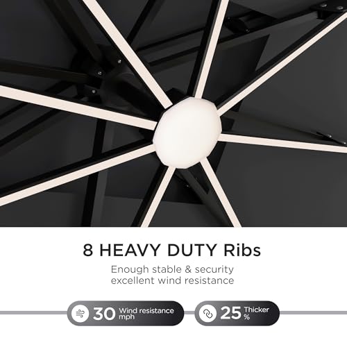 Image of Deconk 10' X 13' Patio Umbrella with LED Lights Outdoor Cantilever Large Rectangle Offset Umbrellas Heavy Duty Aluminum Double Top with 360-degree Rotation for Pool Garden Deck, Black