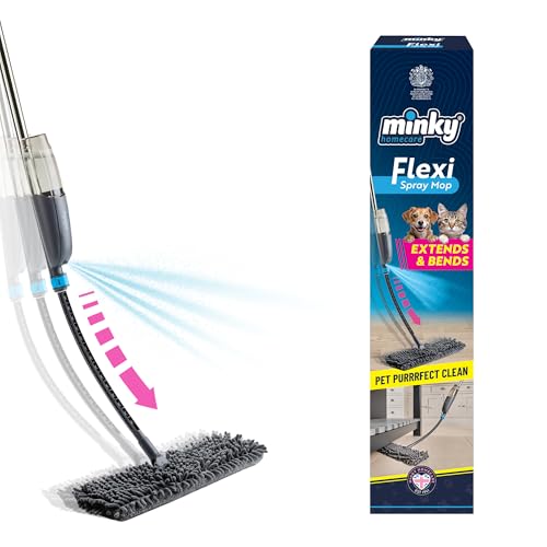 Minky Flexi Spray Mop, Dual Head & Spray Trigger, Deep Clean Flat Floor Mop For All Types of Floors, 350ml Refillable Bottle, Reusable 100% Microfibre Pad