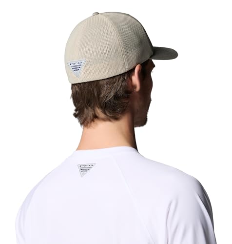 Image of Columbia Unisex PFG Fish Flag Mesh Ball Cap, Grey Green /Fossil /US Fish Flag, S /M