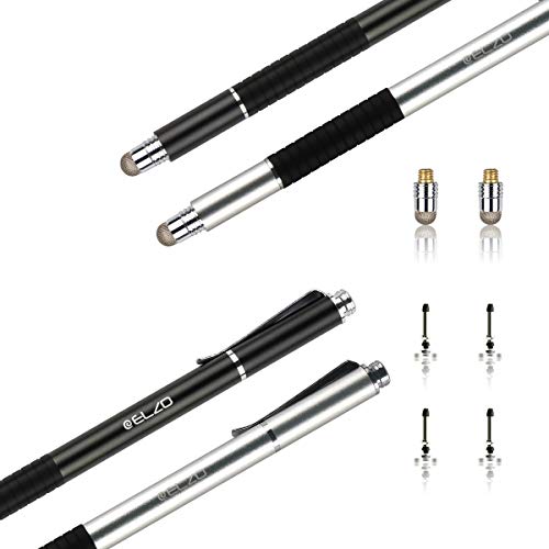 Elzo 3 in 1 Capacitive Disc Stylus Gel Pen Combo 2 Pcs with 4 Replaceable Disc Tips and 2 Replacement Fiber Tips for Touch Screen Tablets Samsung Galaxy/Surface/iPhone/iPad/LG and More (Black&Silver)