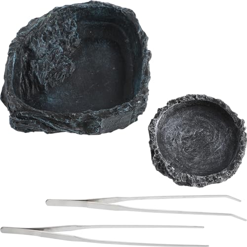 HOLIDYOYO 2Pcs Reptile Water Bowls Food Dishes with Tongs Safe and Easy to Clean Water Containers for Lizards Tortoises and Geckos for Feeding and Hydration