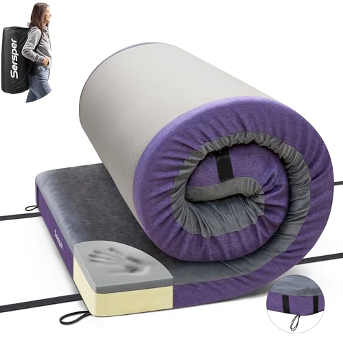 Sersper 3.5 Inch Bamboo Charcoal Memory Foam Camping Mattress, Portable Roll-Up Sleeping Mat Pad for Travel, Car Camping, Twin Size